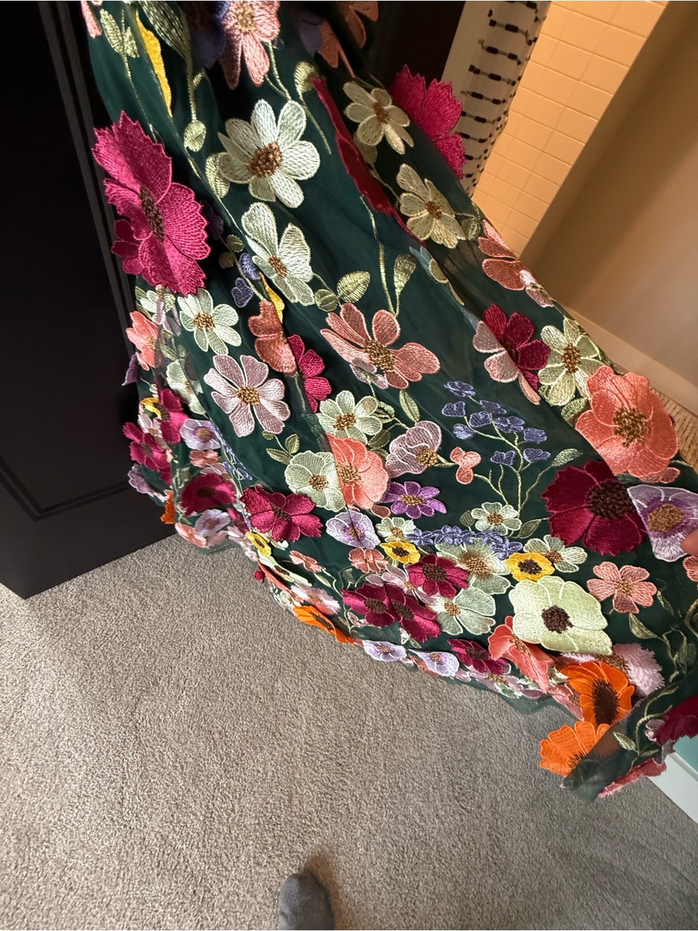 JessaKae Dark Green Floral Tulle Midi Dress - Picture 3 of 3